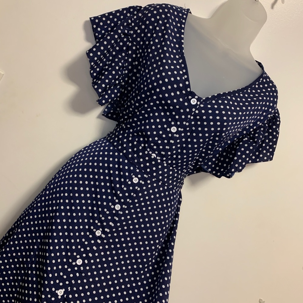 Dark Blue Polka Dot Button Tight Dress